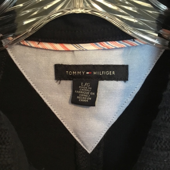 Tommy Hilfiger Button Down Jacket Knitted Neck/ Wristbands Navy Blue Size L - Picture 3 of 4